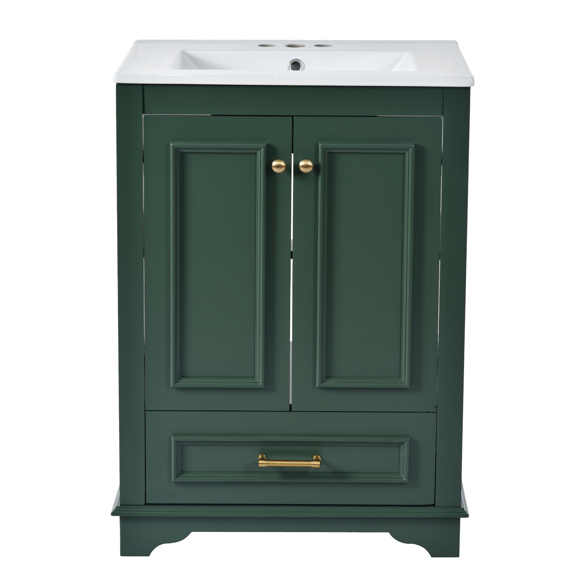 VanityFus 24.2-in Green Bathroom Vanity Single Sink Combo with Ceramic Top Undermount 2 Soft Close Doors 1 Drawer Adjustable Shelves